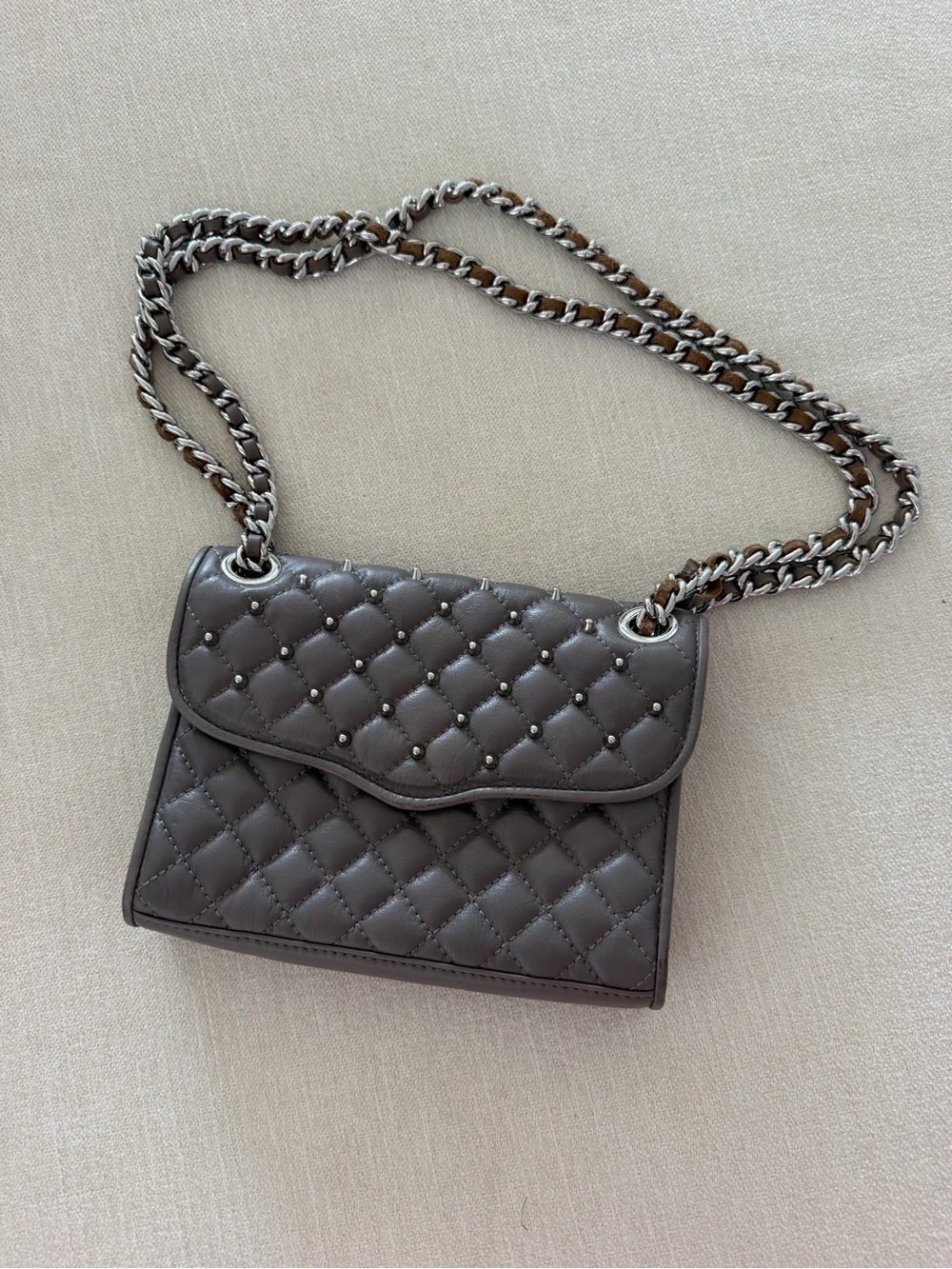 Rebecca Minkoff Quilted Chain Crossbody in Taupe Gray